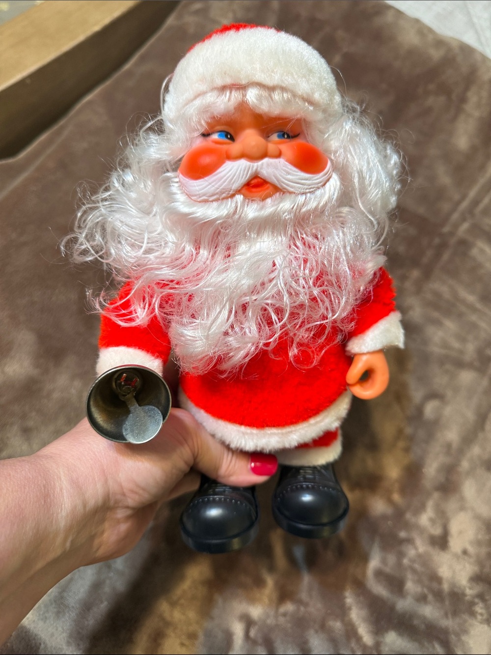 Vintage 1970s/80s Walking Santa Claus Figurine with Bell - Taiwan Untested As Is